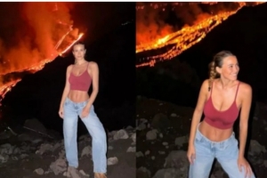 意媒：卡里乌斯妻子晒火山徒步照片，被批缺乏安全意识+着装不当